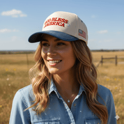 God Bless America Embroidered Denim Trucker Hat