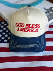 God Bless America Embroidered Denim Trucker Hat