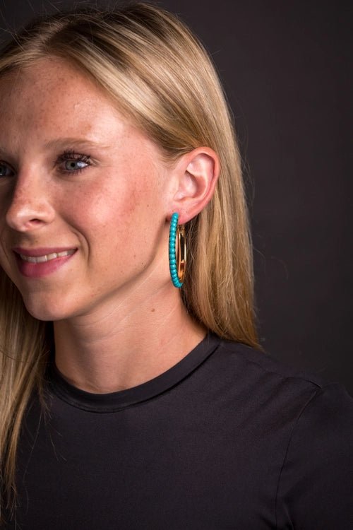 Gold and Turquoise Stone Hoop Earrings