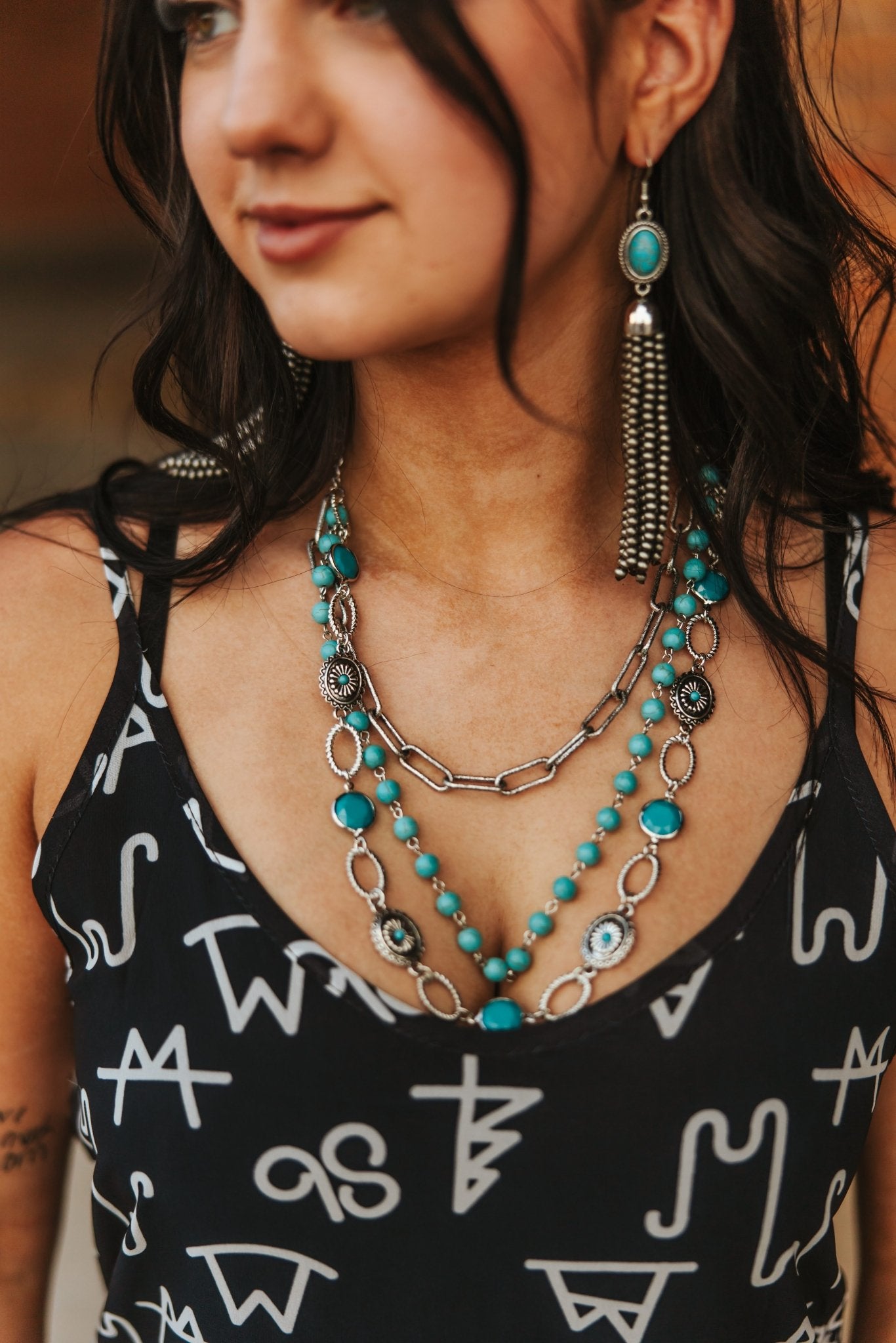 Layered Turquoise and Concho Necklace