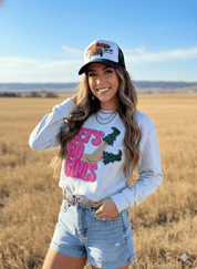 Let's Ho Girls Christmas Glitter Embroidered Patch SweatshirtOatmealS