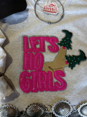 Let's Ho Girls Christmas Glitter Embroidered Patch SweatshirtOatmealS