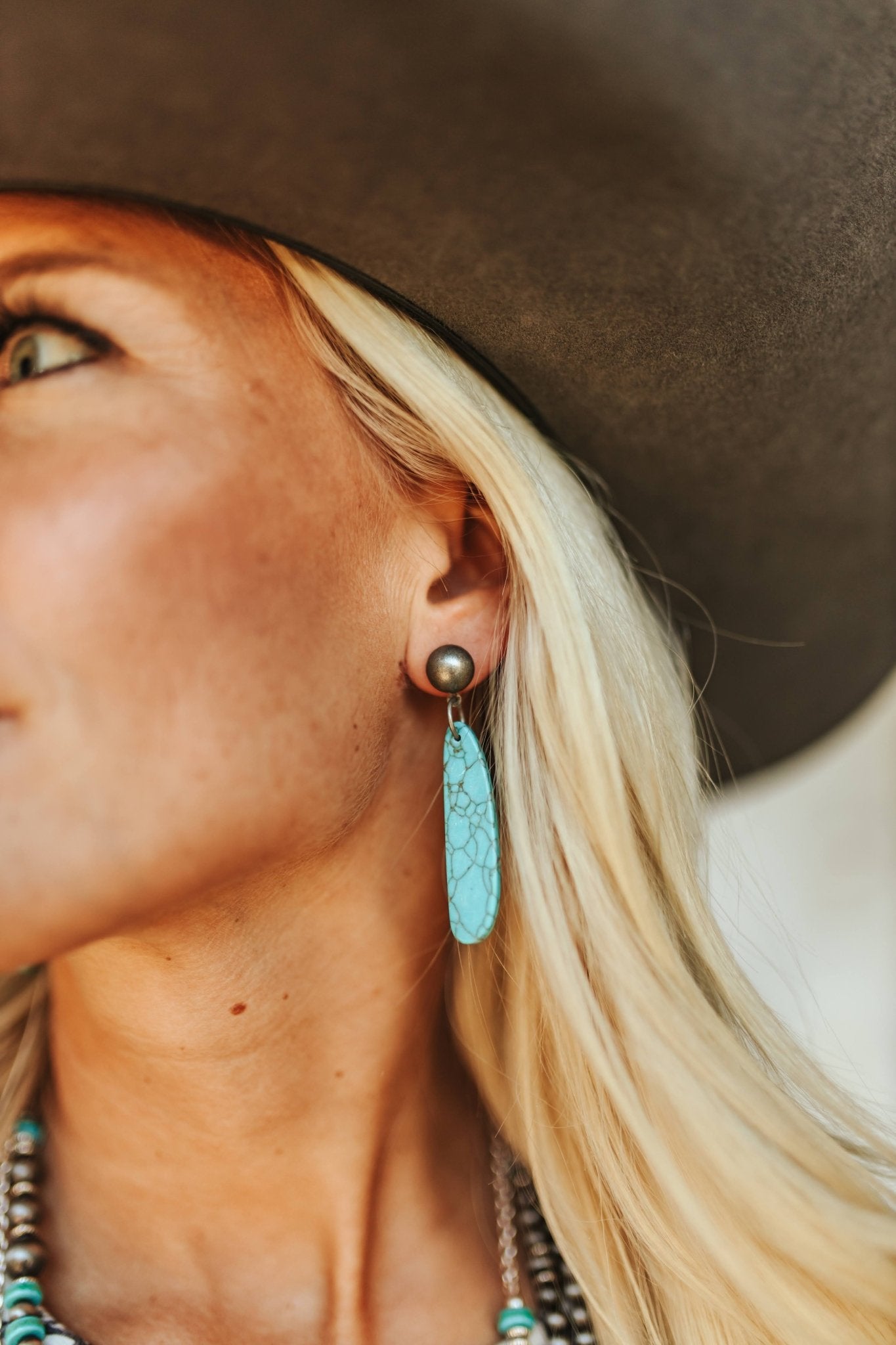 Long Slab Turquoise Earrings