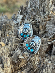 Mini Turquoise Stone Cowgirl Hat Stud Earrings
