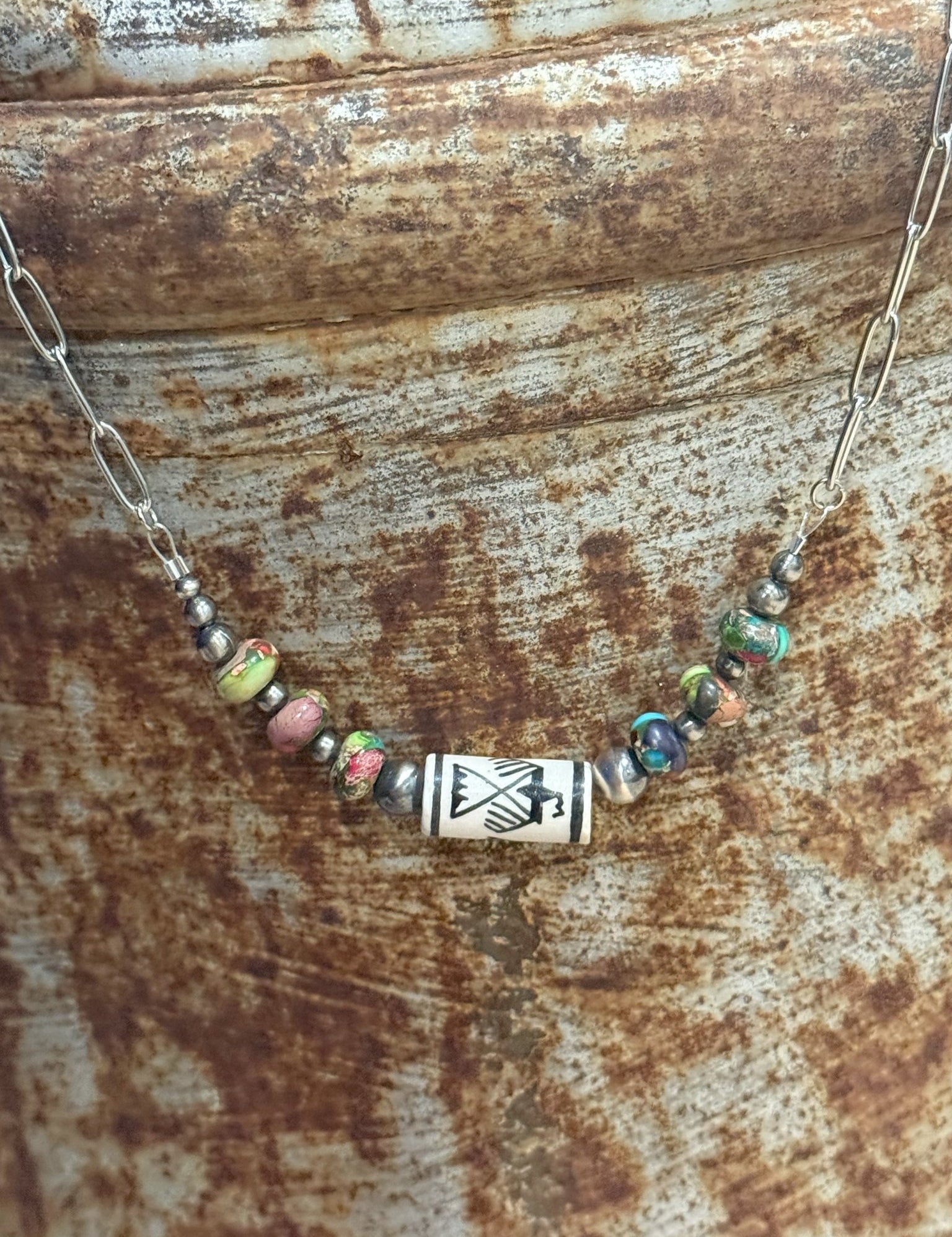 Multicolor Aztec Paperclip Chain Necklace
