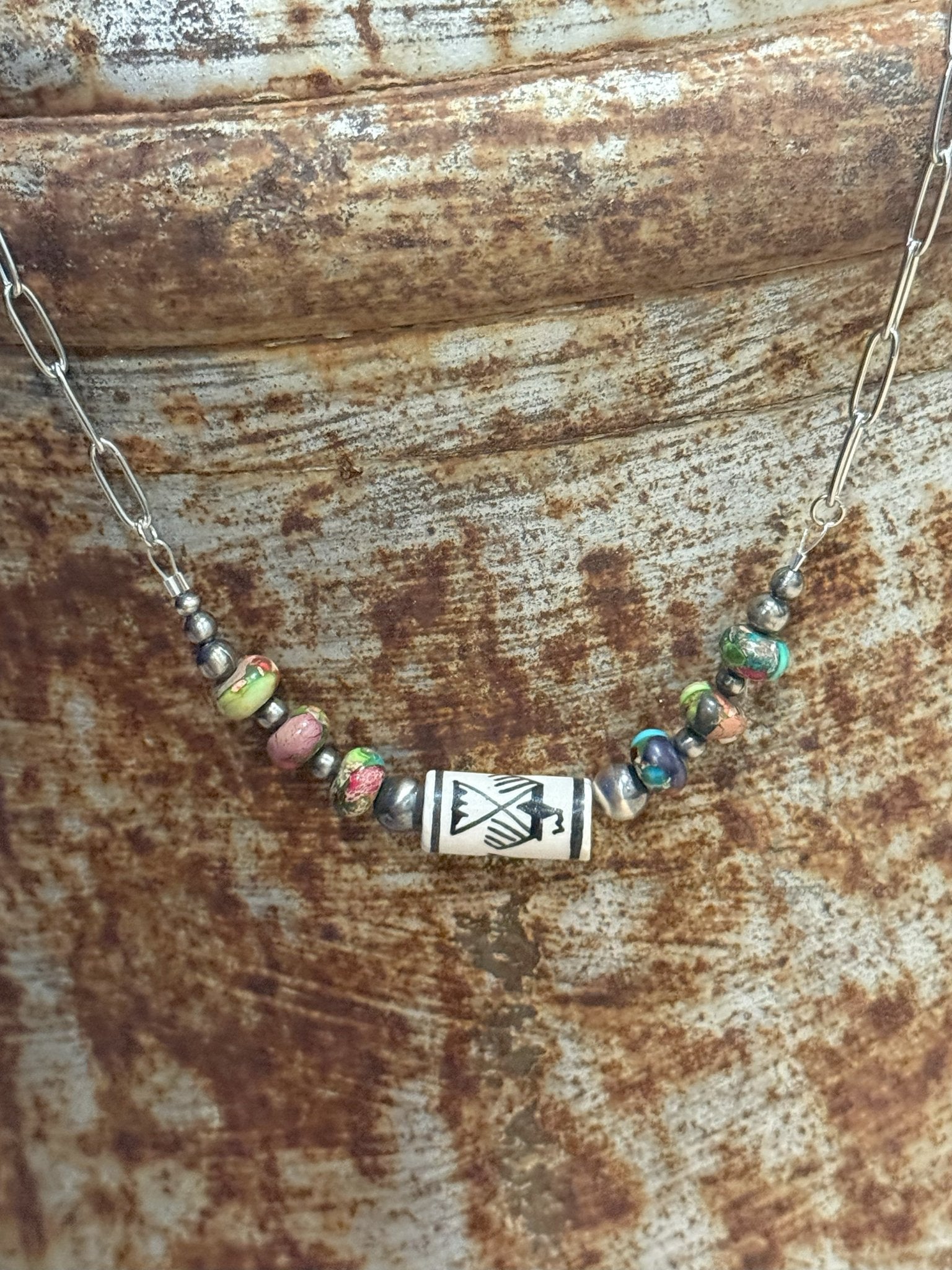 Multicolor Aztec Paperclip Chain Necklace