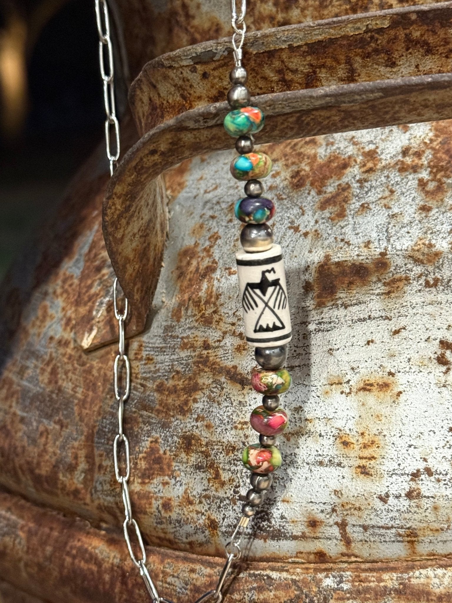 Multicolor Aztec Paperclip Chain Necklace