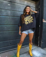 Oversized Honky Tonk Angel Graphic TeeBlackOS