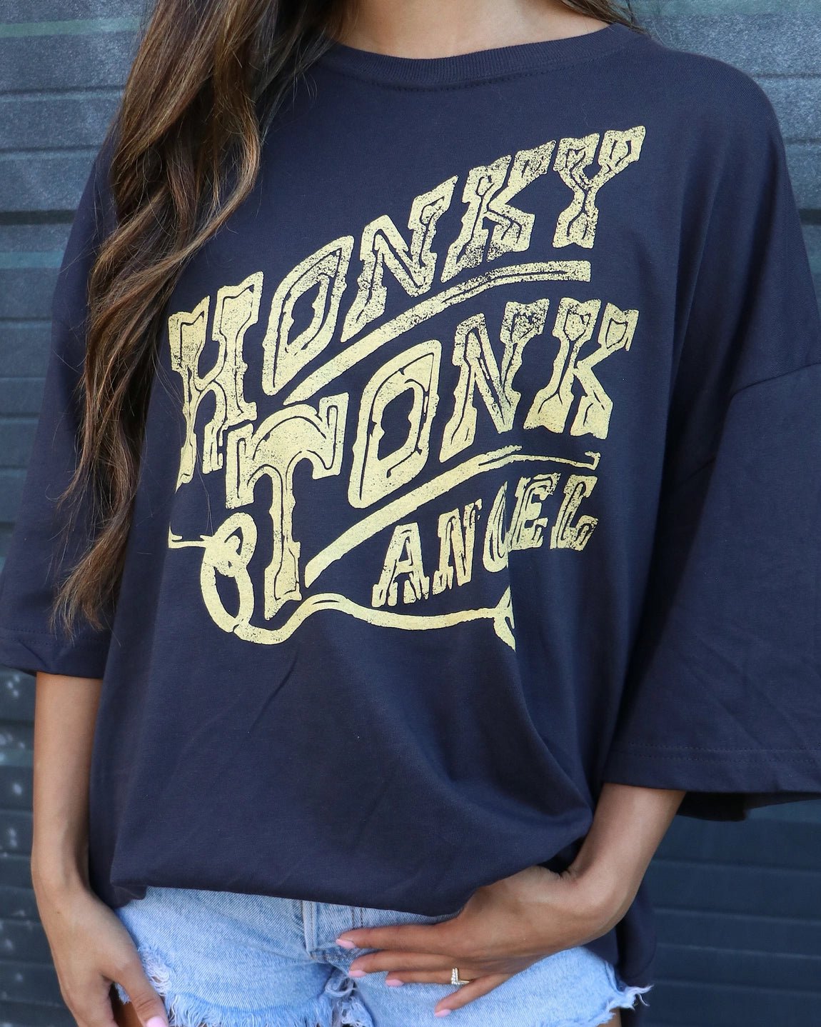 Oversized Honky Tonk Angel Graphic TeeBlackOS