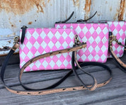 Pink Checkered Leather Crossbody Bag