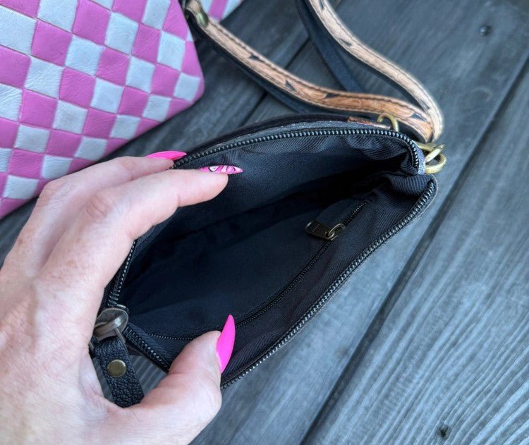 Pink Checkered Leather Crossbody Bag