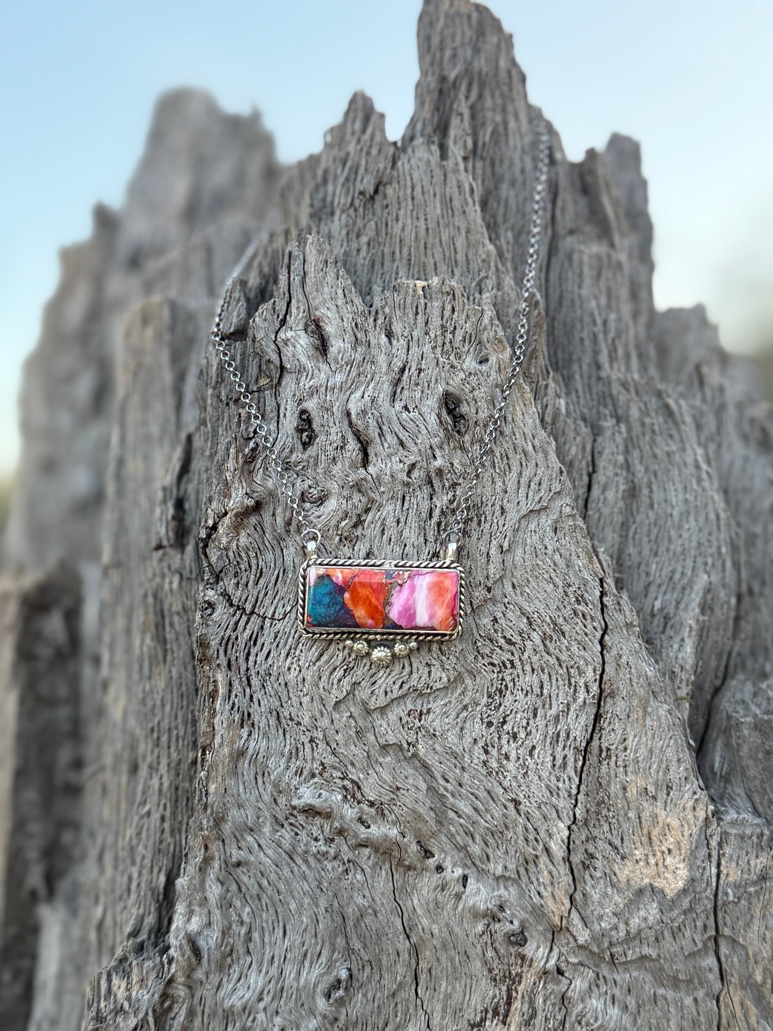 Pink Dahlia Turquoise Bar Necklace