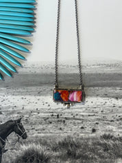 Pink Dahlia Turquoise Bar Necklace