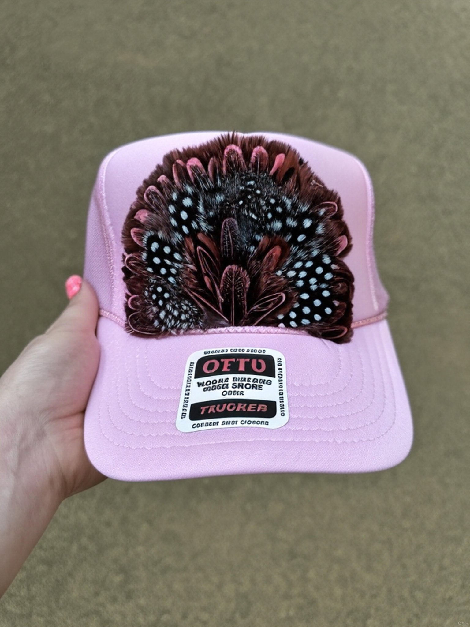 Vibrant Pink Feathered Trucker Hat Fancy Feather Trucker Hats – Triple J Western Shop main image 3