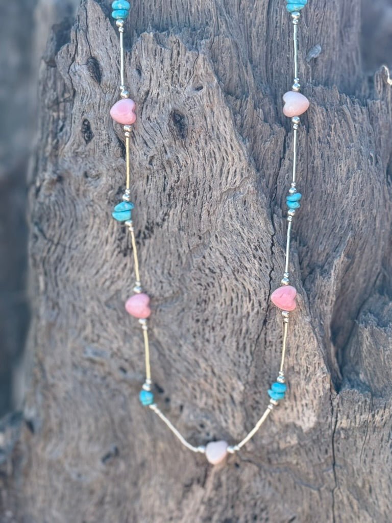 Pink Heart And Turquoise Necklace