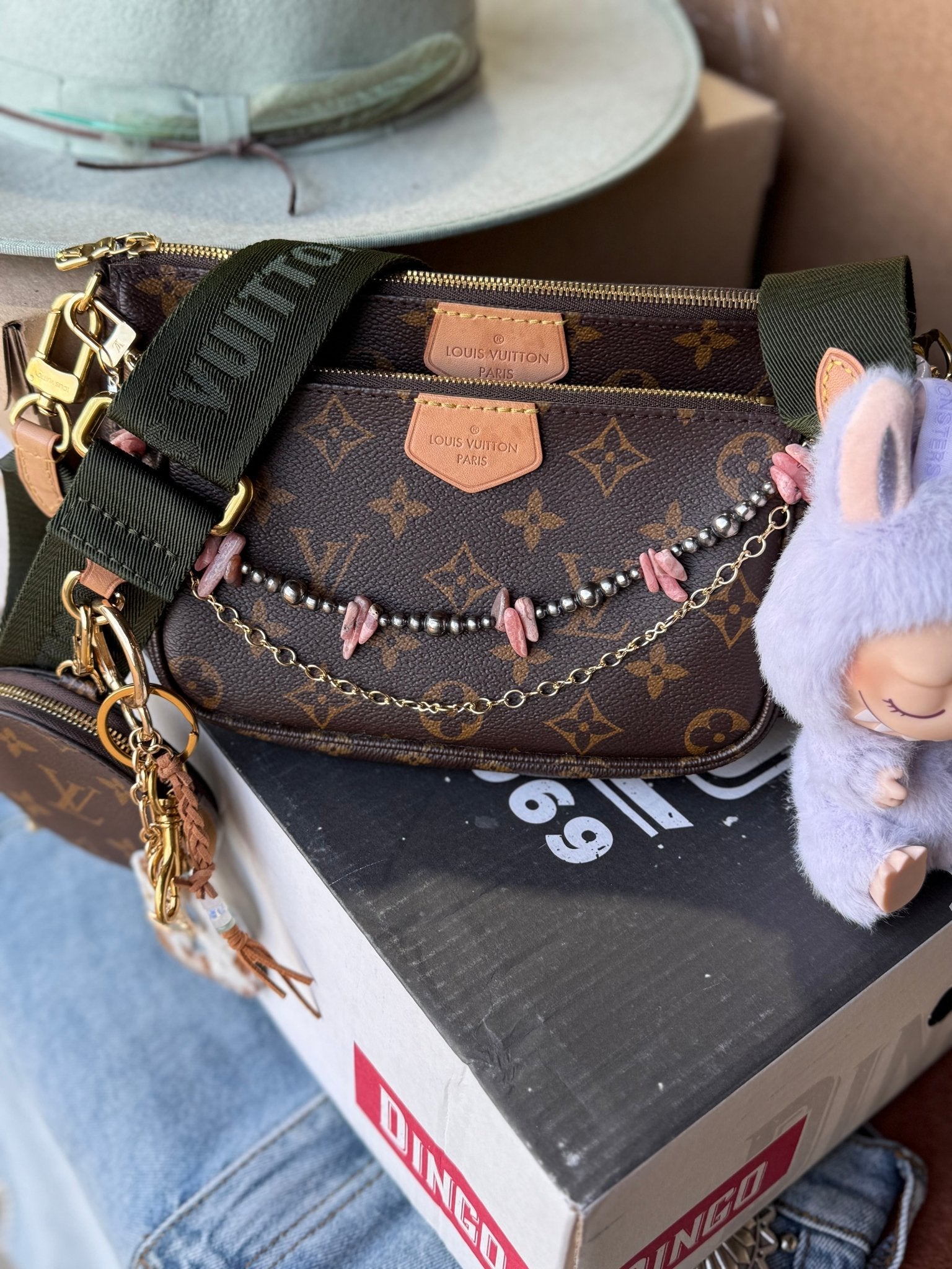 Pink Rhodochrosite and Gold Purse Chain Set