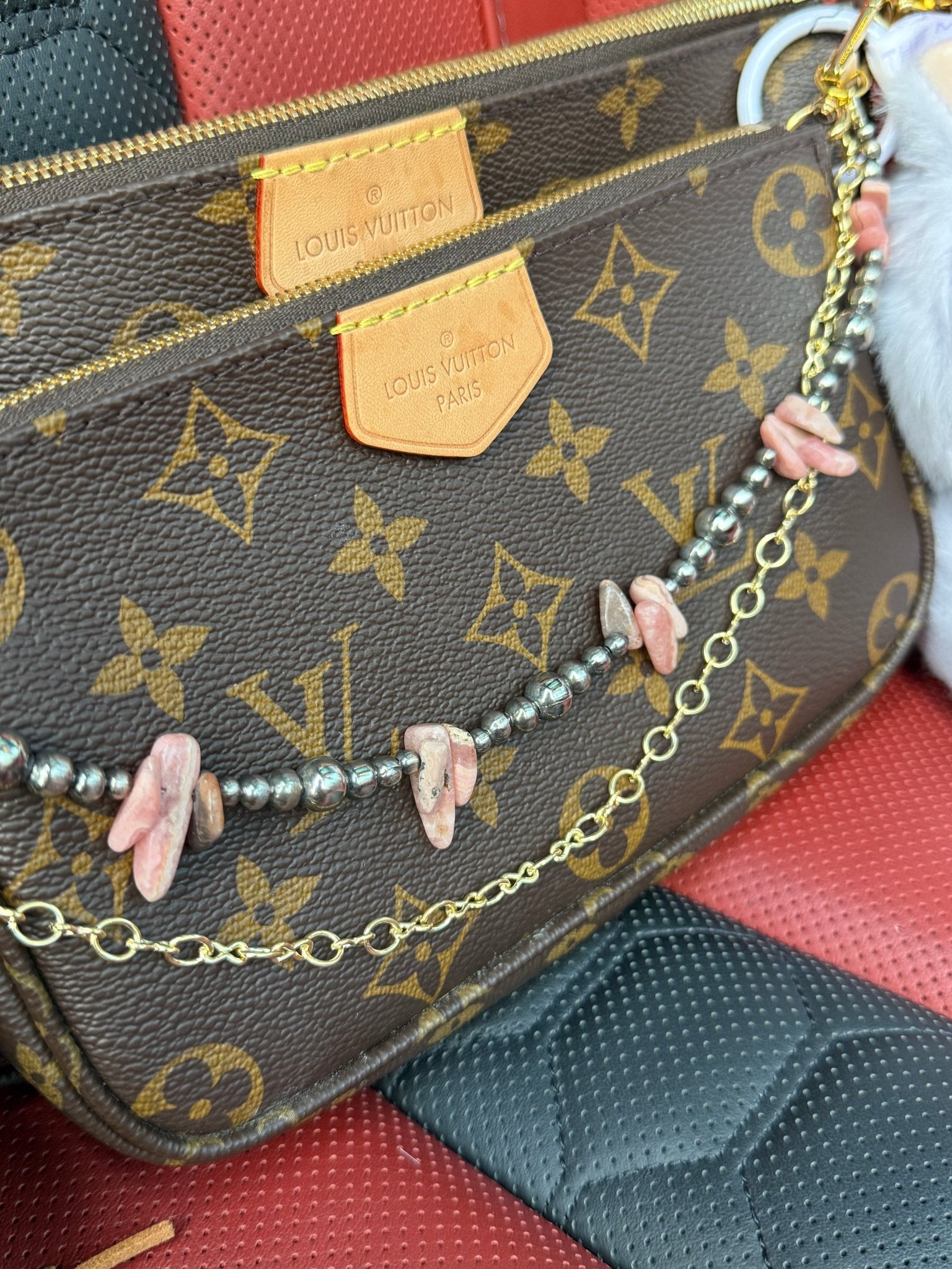 Pink Rhodochrosite and Gold Purse Chain Set