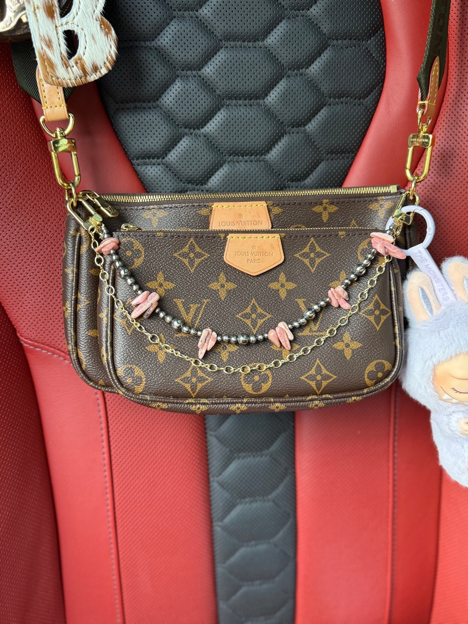 Pink Rhodochrosite and Gold Purse Chain Set