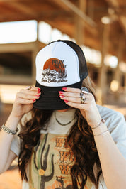 Pray Til The Cows Come Home Trucker HatBlack and White