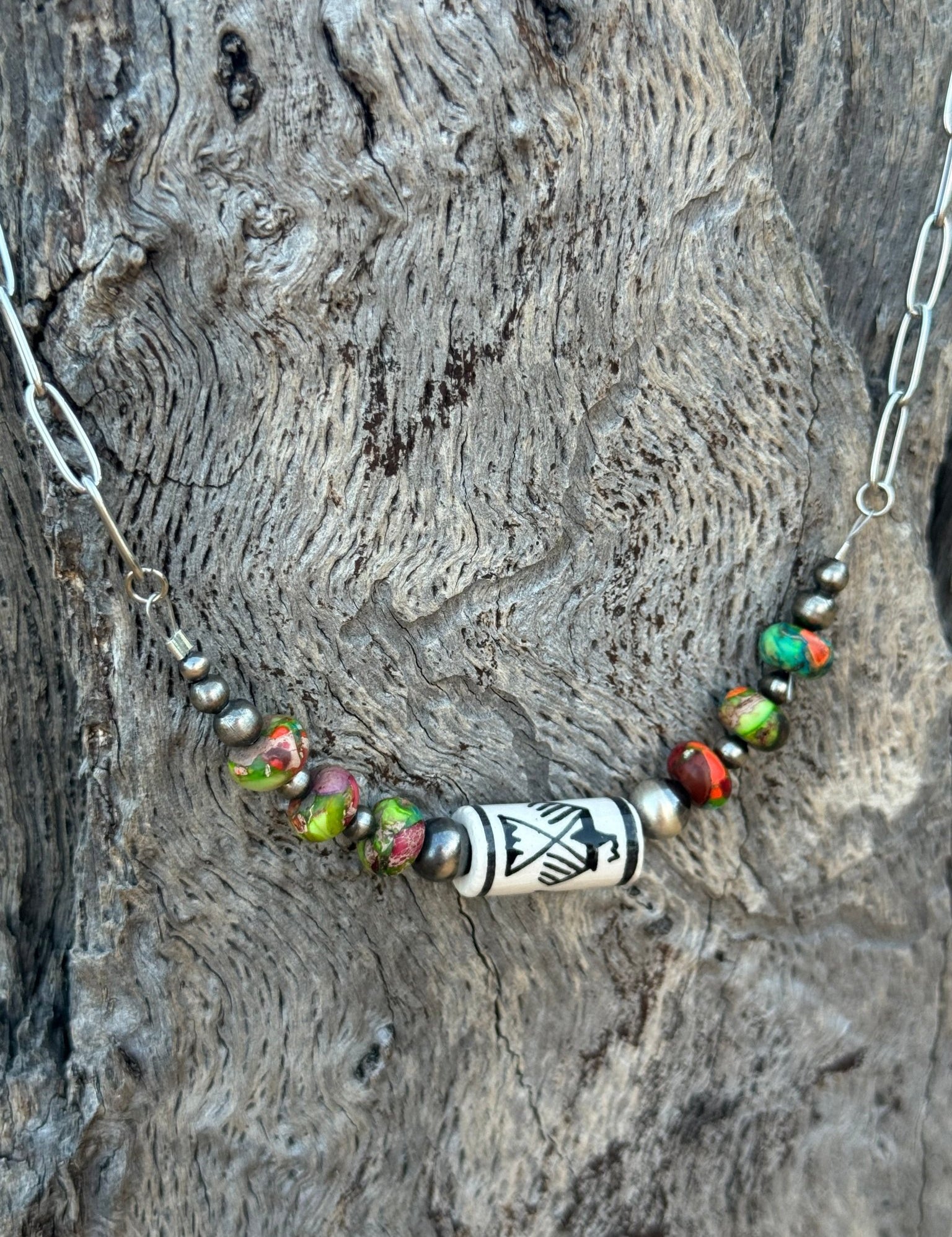Rainbow Jasper Thunderbird Paperclip Chain Necklace