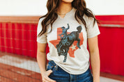 Raw Cut V-neck Texas Cowboy Graphic TeeMultiS