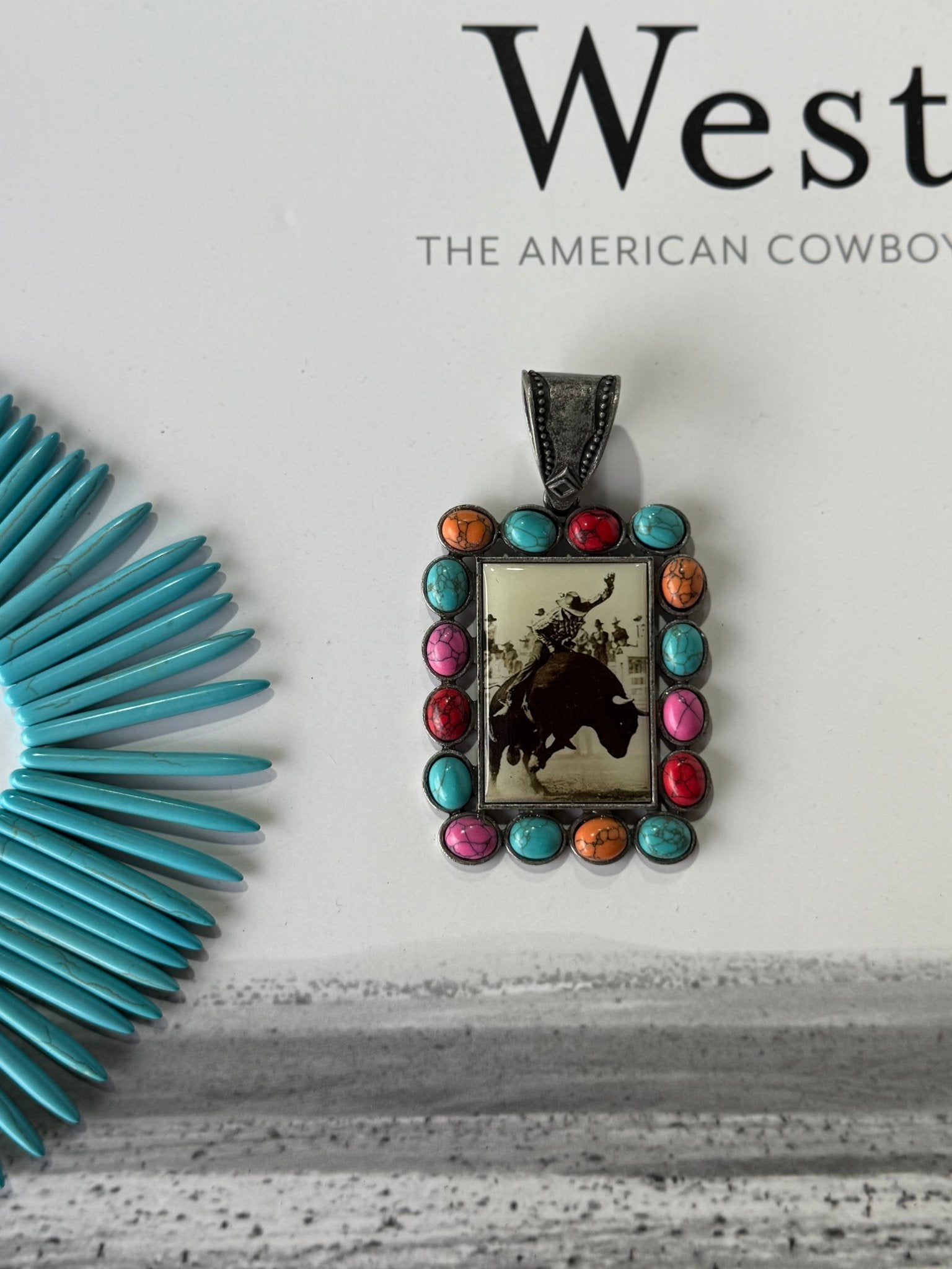 Rectangle Multicolor Turquoise Rodeo Pendant