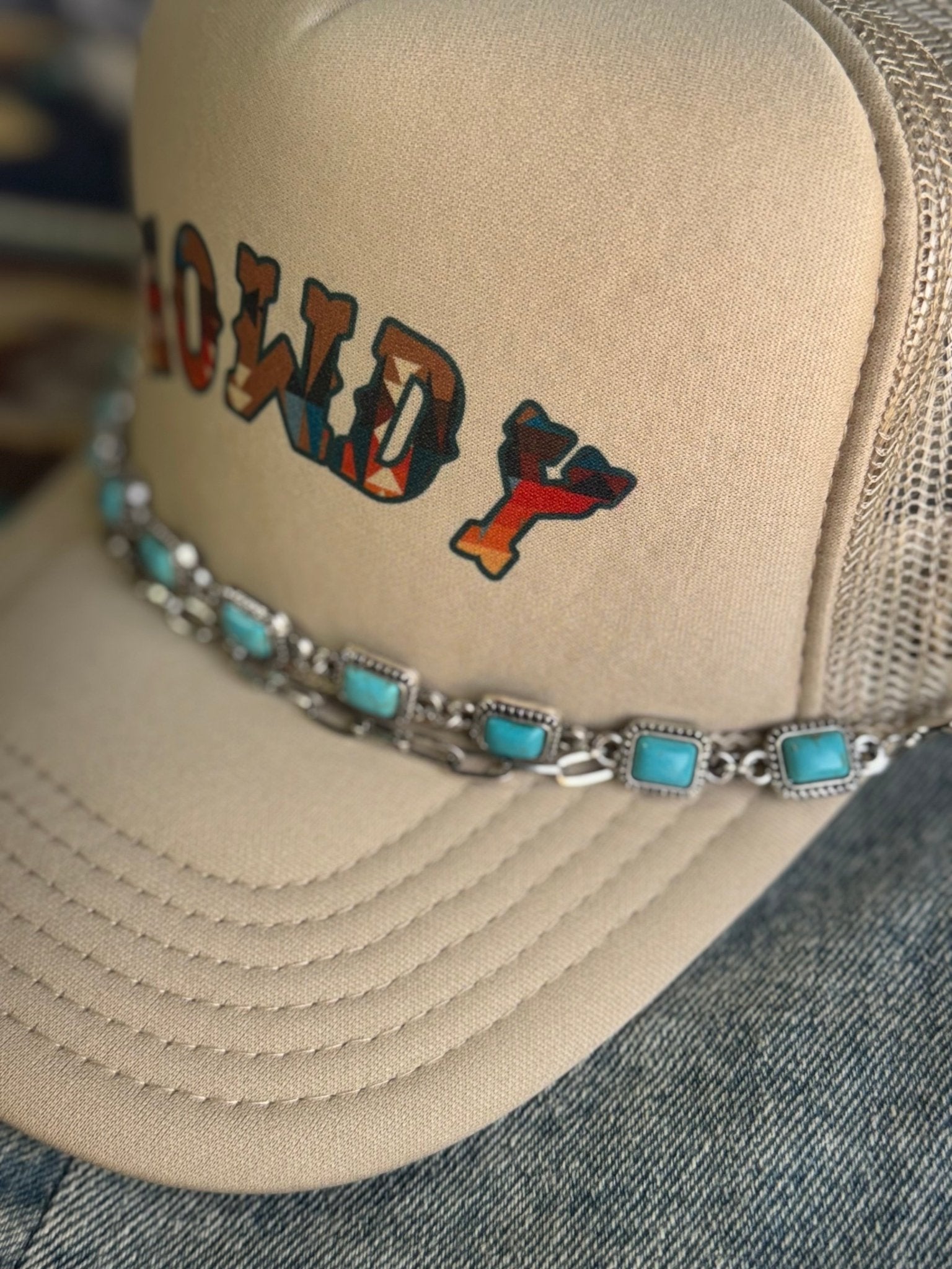 Rectangle Turquoise Concho Trucker Hat Chain