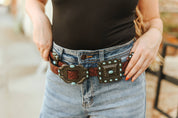 Ribbon Square Concho Genuine Leather BeltS