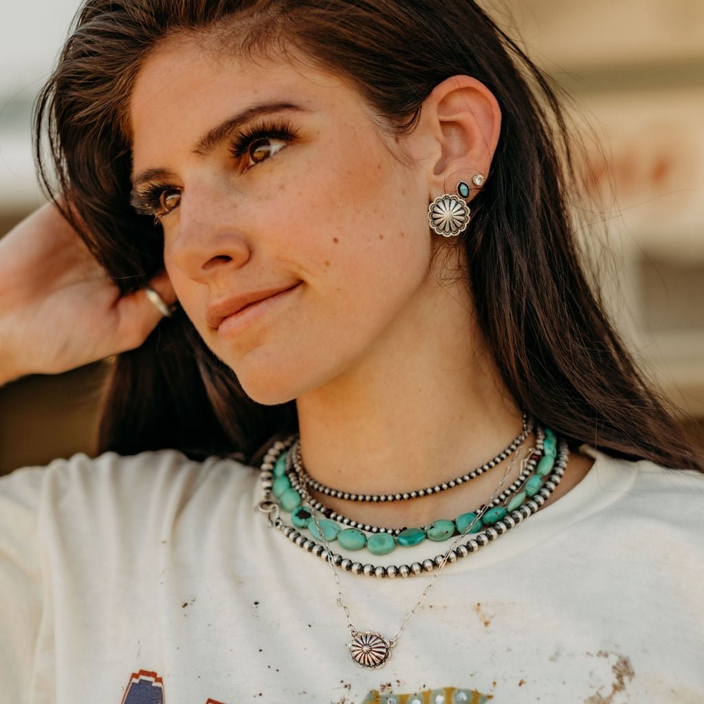 Round Silvertone Concho Stud EarringsSilverOS