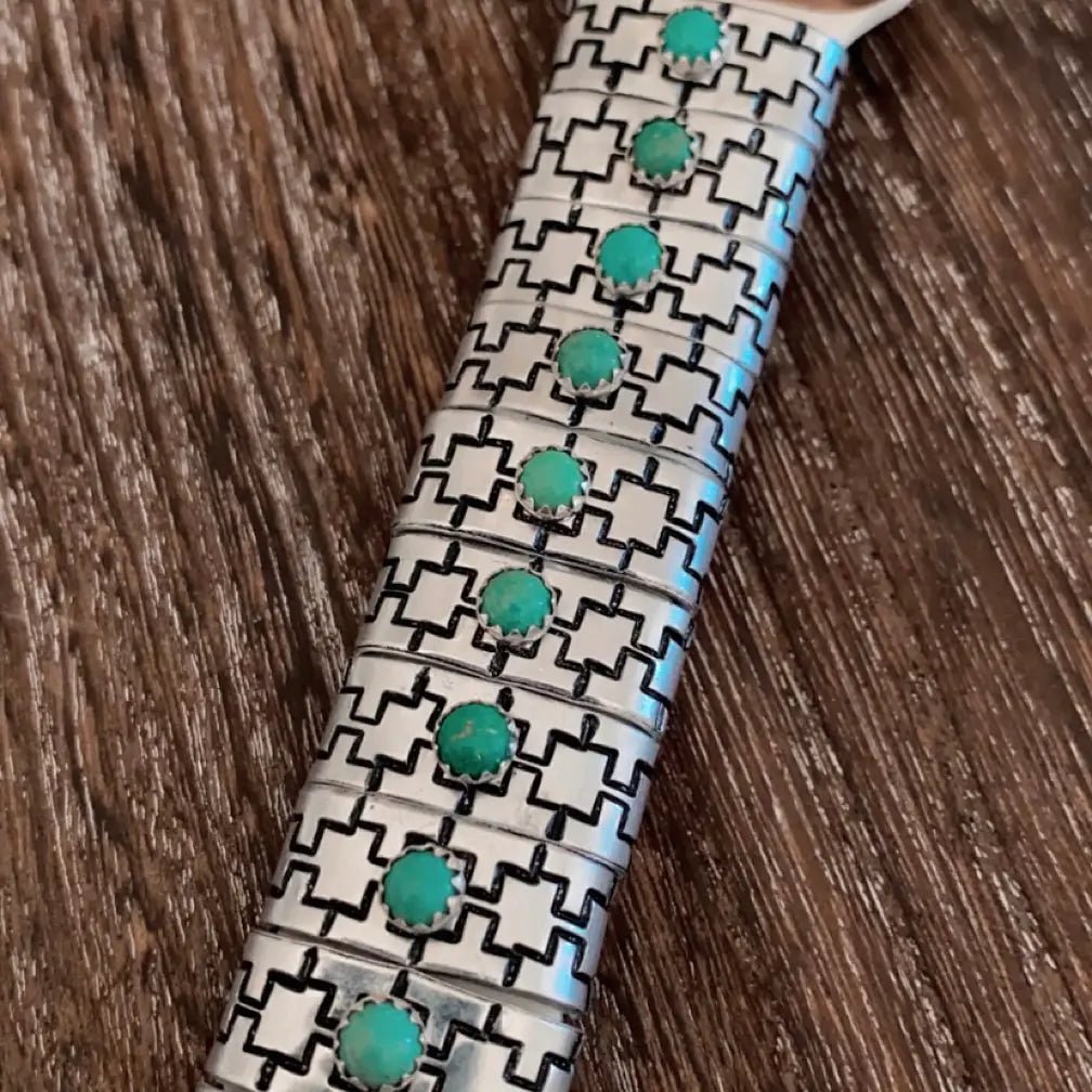 Round Turquoise Aztec Apple Watch Cuff