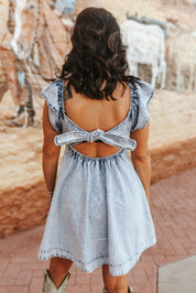 Ruffle Sleeve Denim DressS