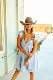 Ruffle Sleeve Denim DressS