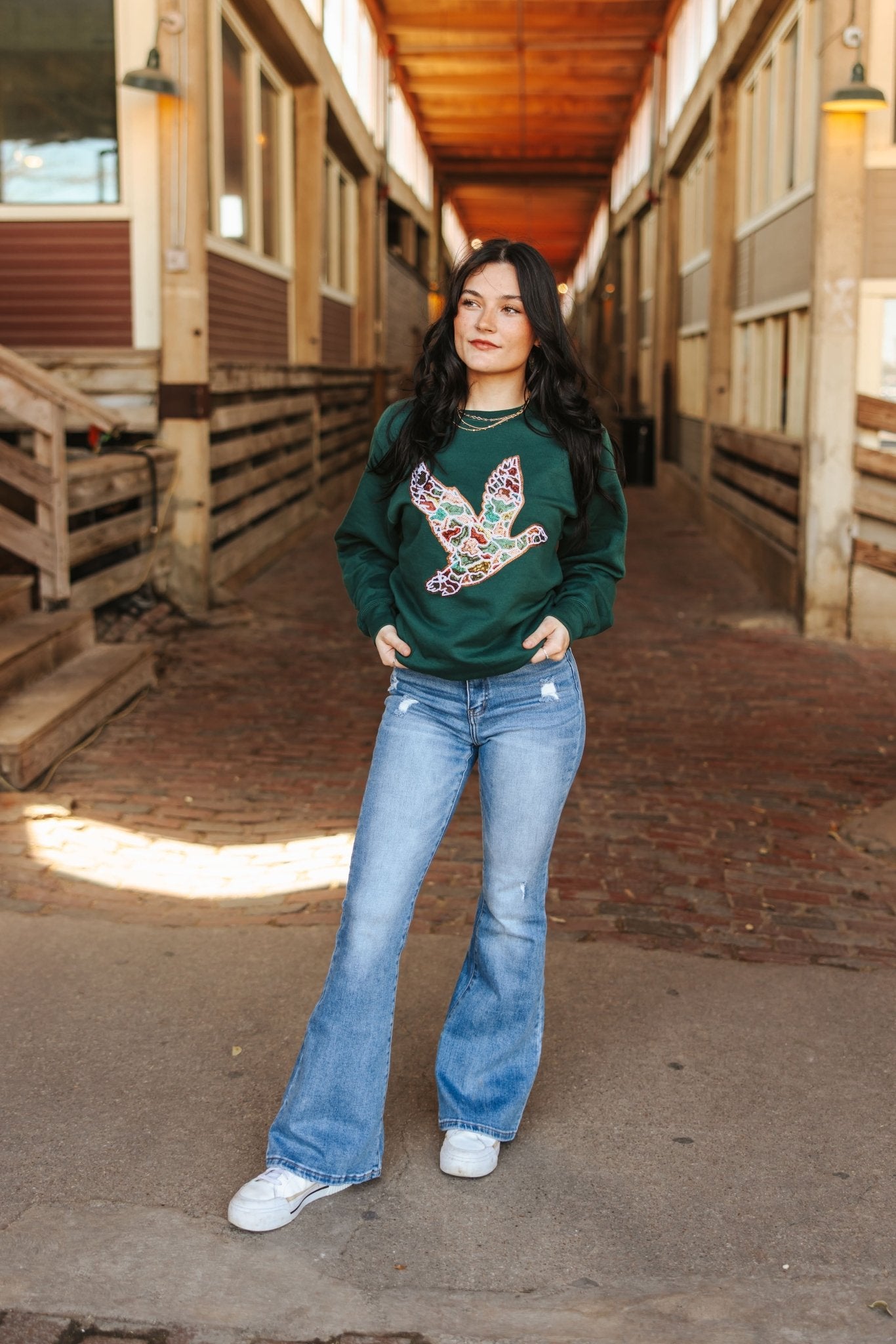 Sequin Duck Camo Patch SweaterMilitary GreenS