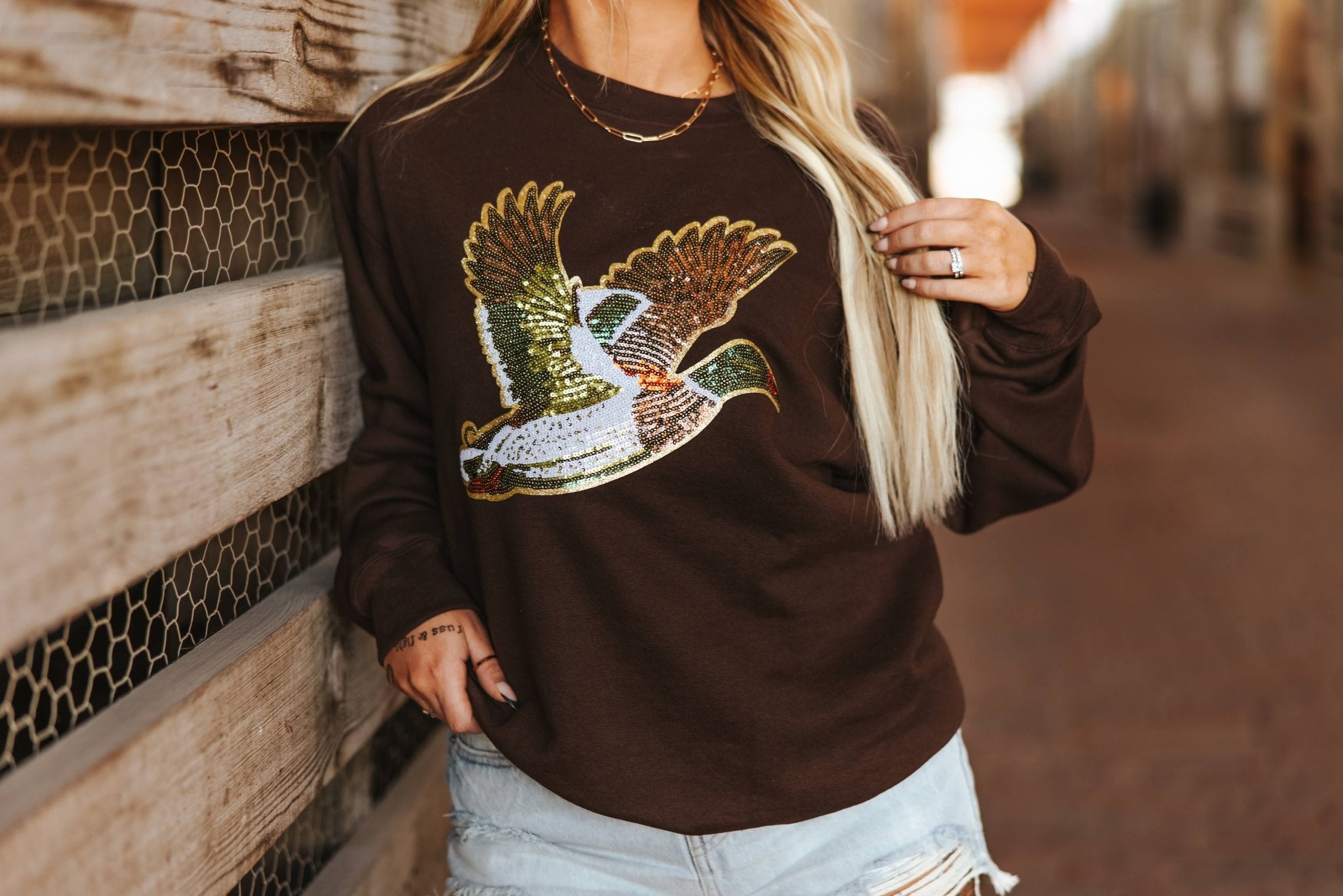 Sequin Mallard Duck Patch SweaterBrownS