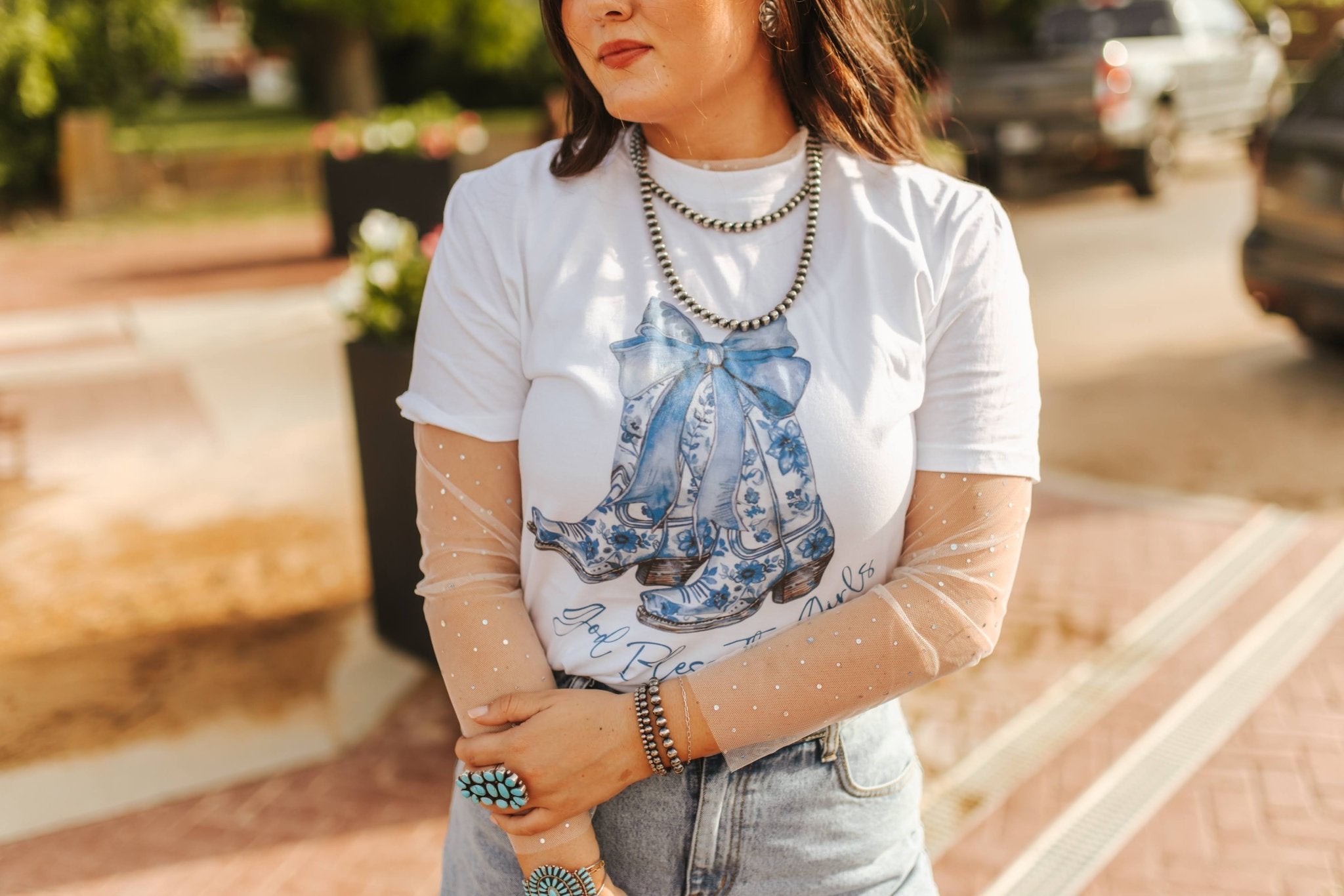 Sequin Mesh Long Sleeve Top - WhiteS