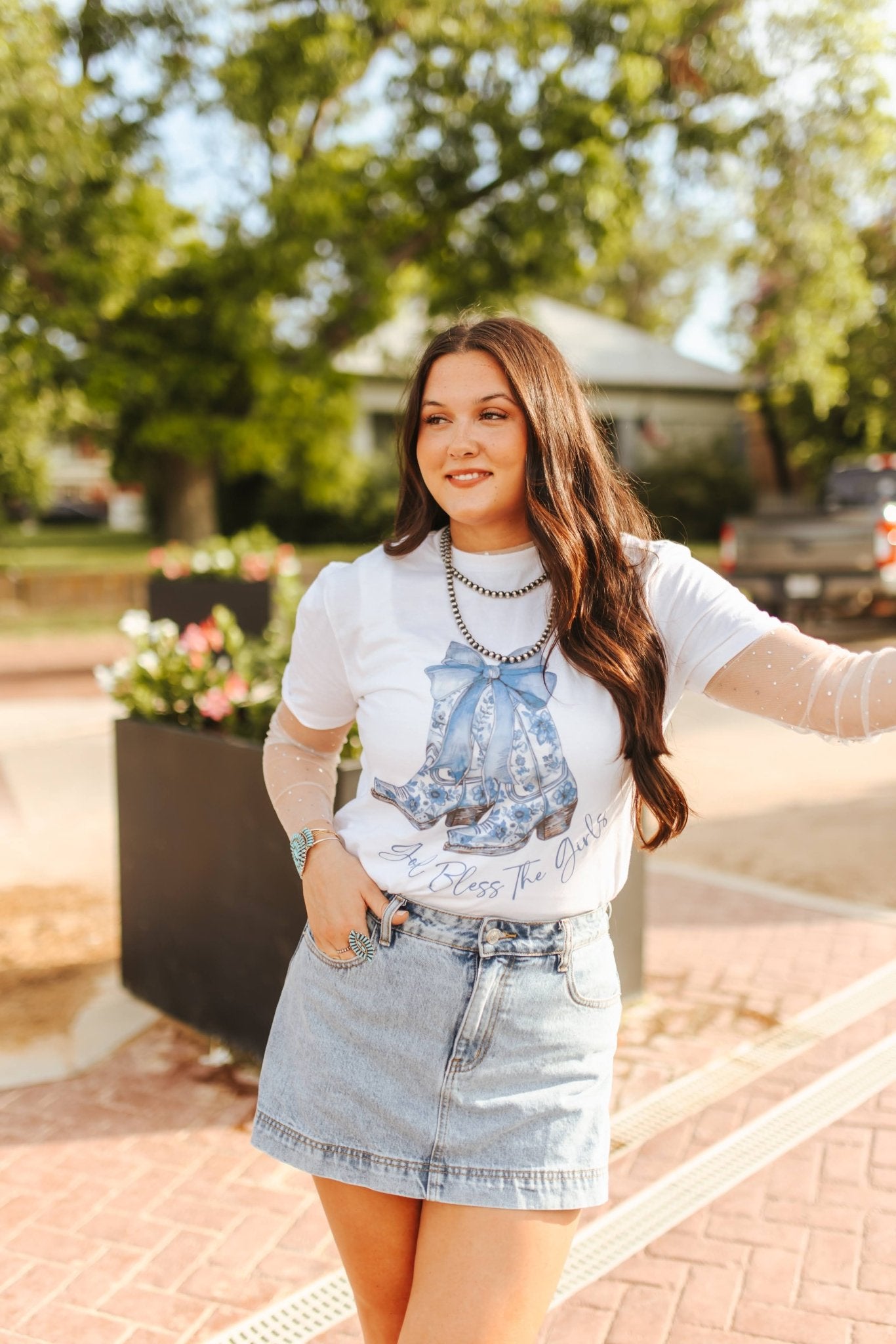 Sequin Mesh Long Sleeve Top - WhiteS