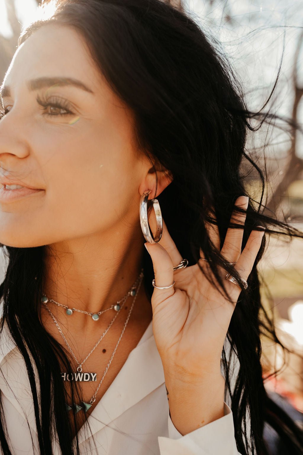 Silver Aztec Stamped Hoop EarringSilverOS