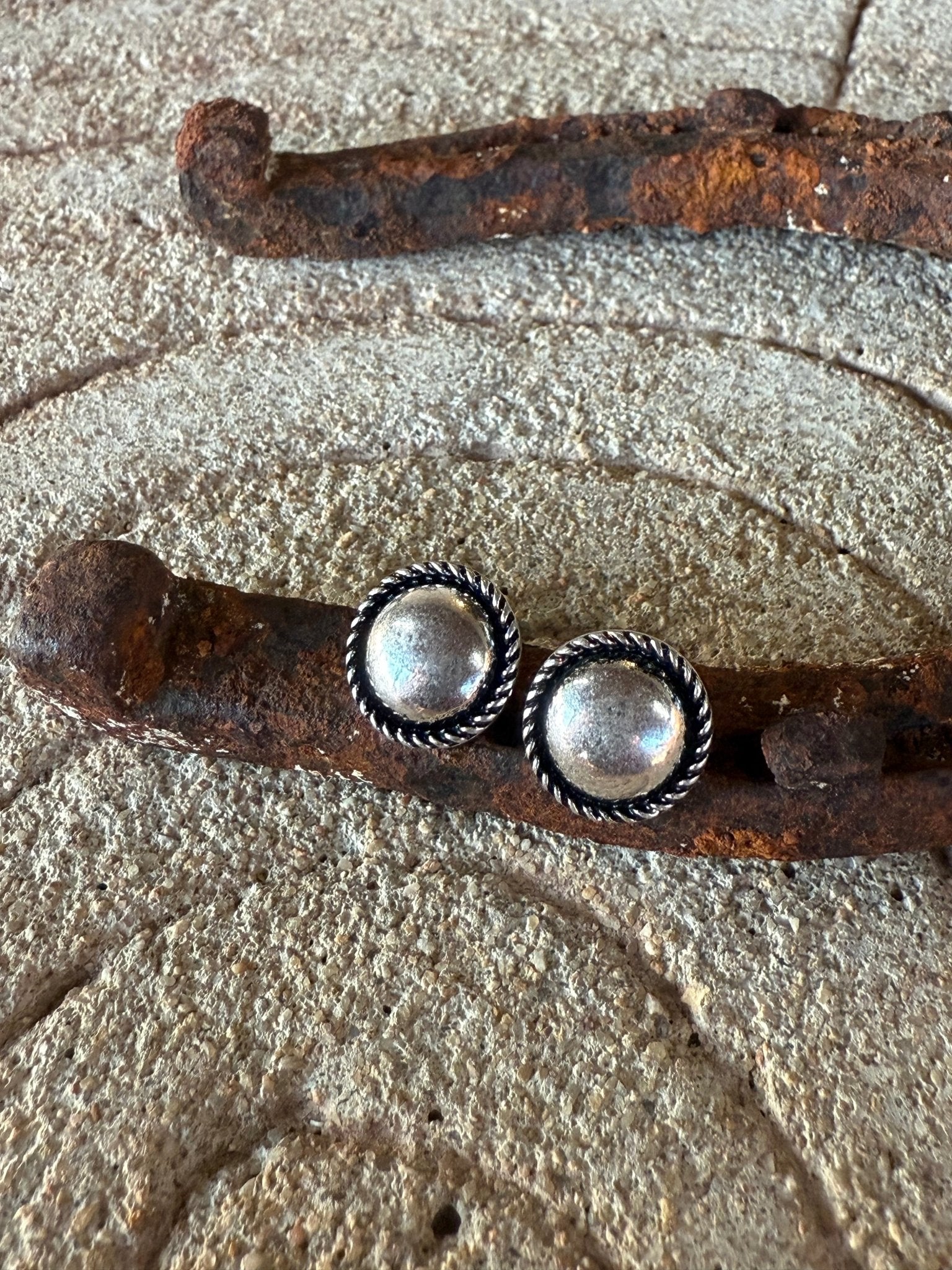 Silver Rope Edge Stud Earrings
