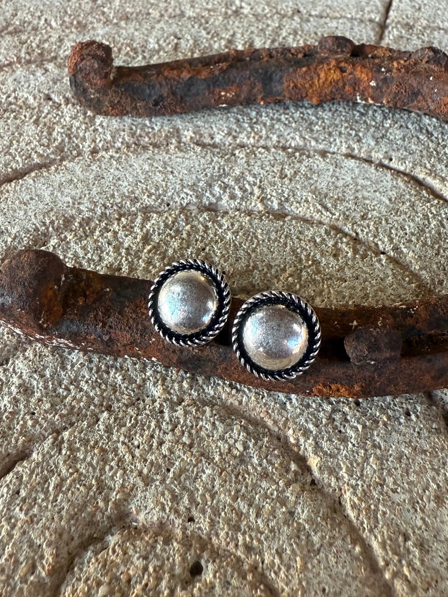 Silver Rope Edge Stud Earrings