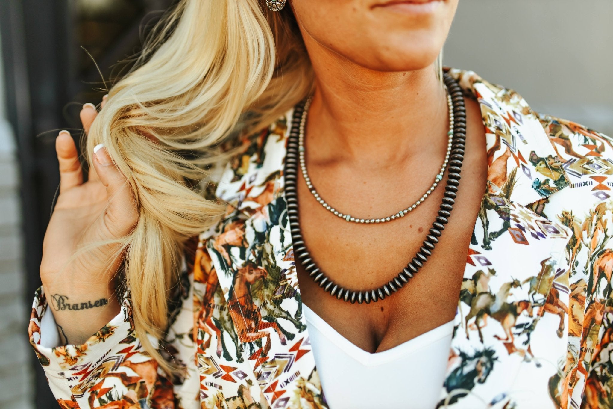 Silver Saucer Beaded Necklace