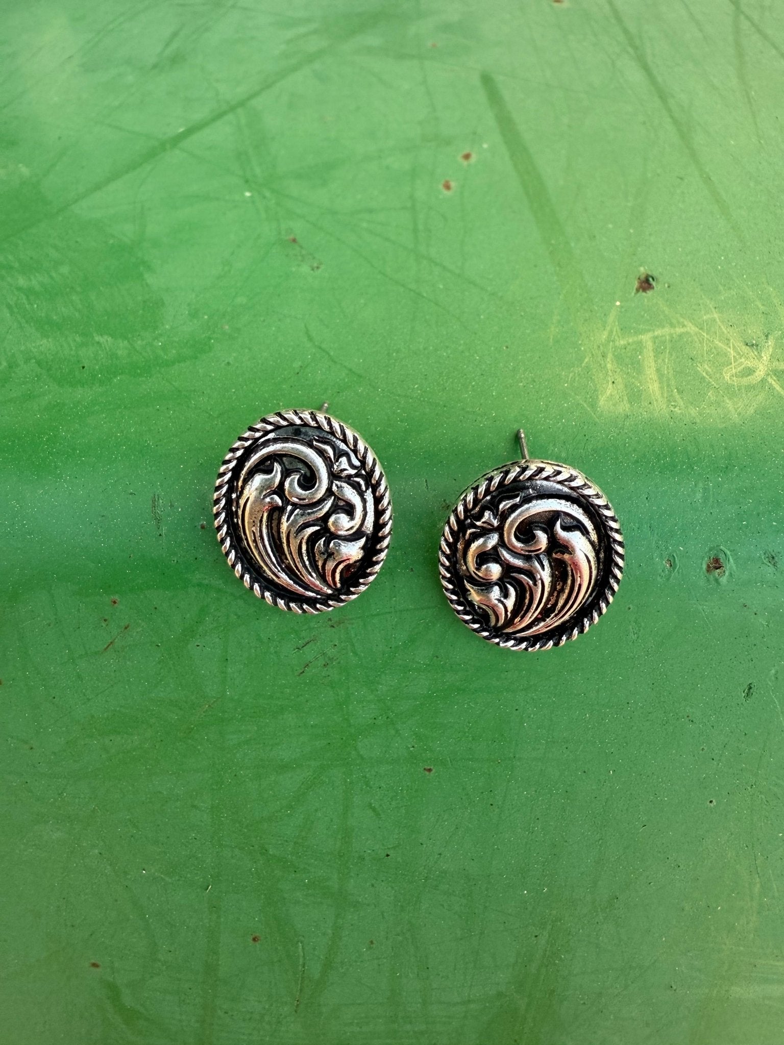 Silver Tooled Oval Studs