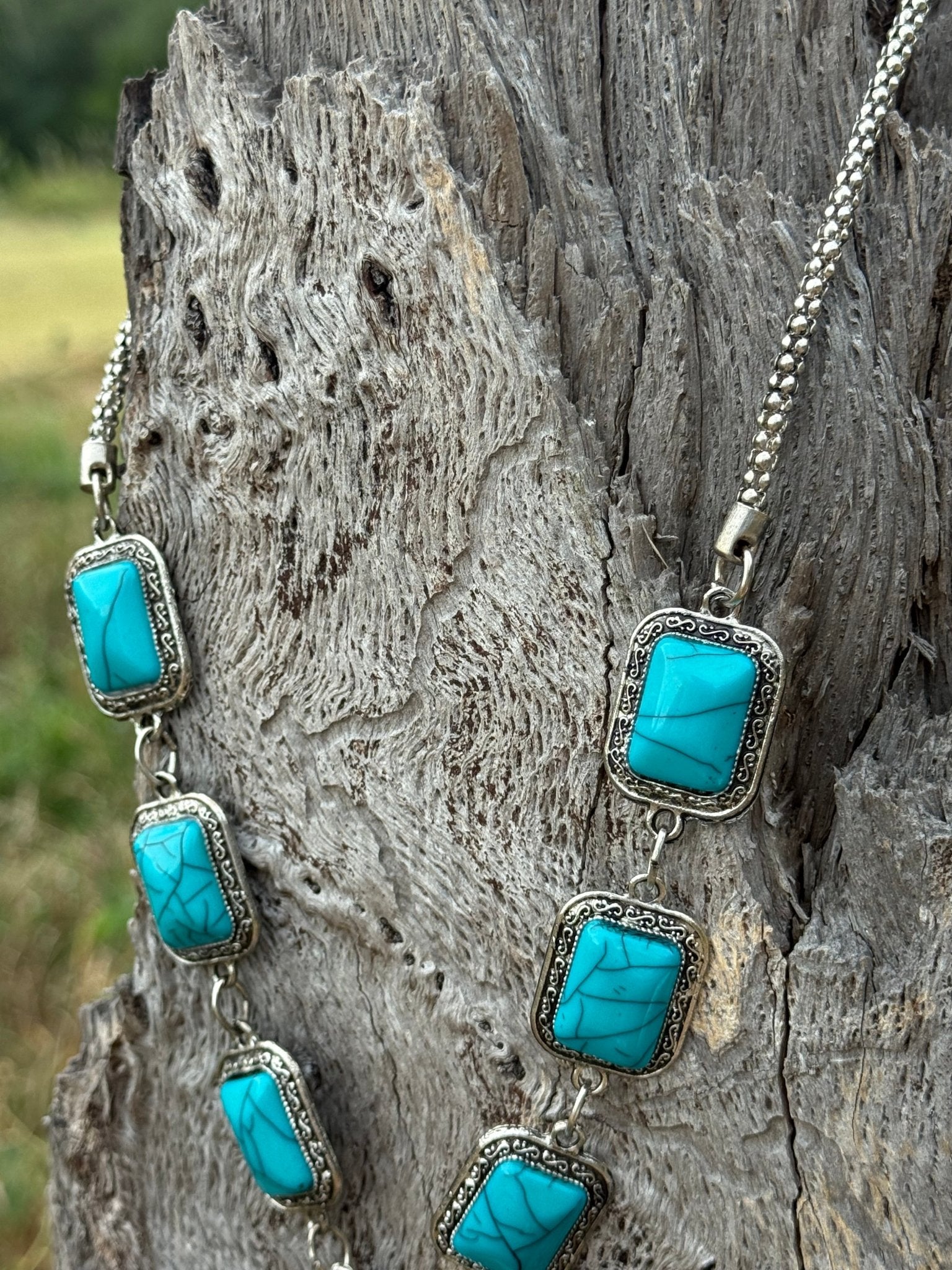 Square Turquoise Lariat Necklace