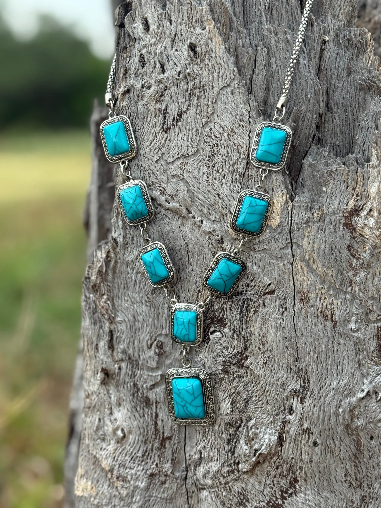 Square Turquoise Lariat Necklace