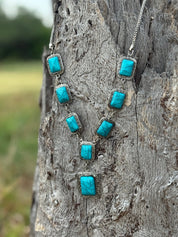 Square Turquoise Lariat Necklace