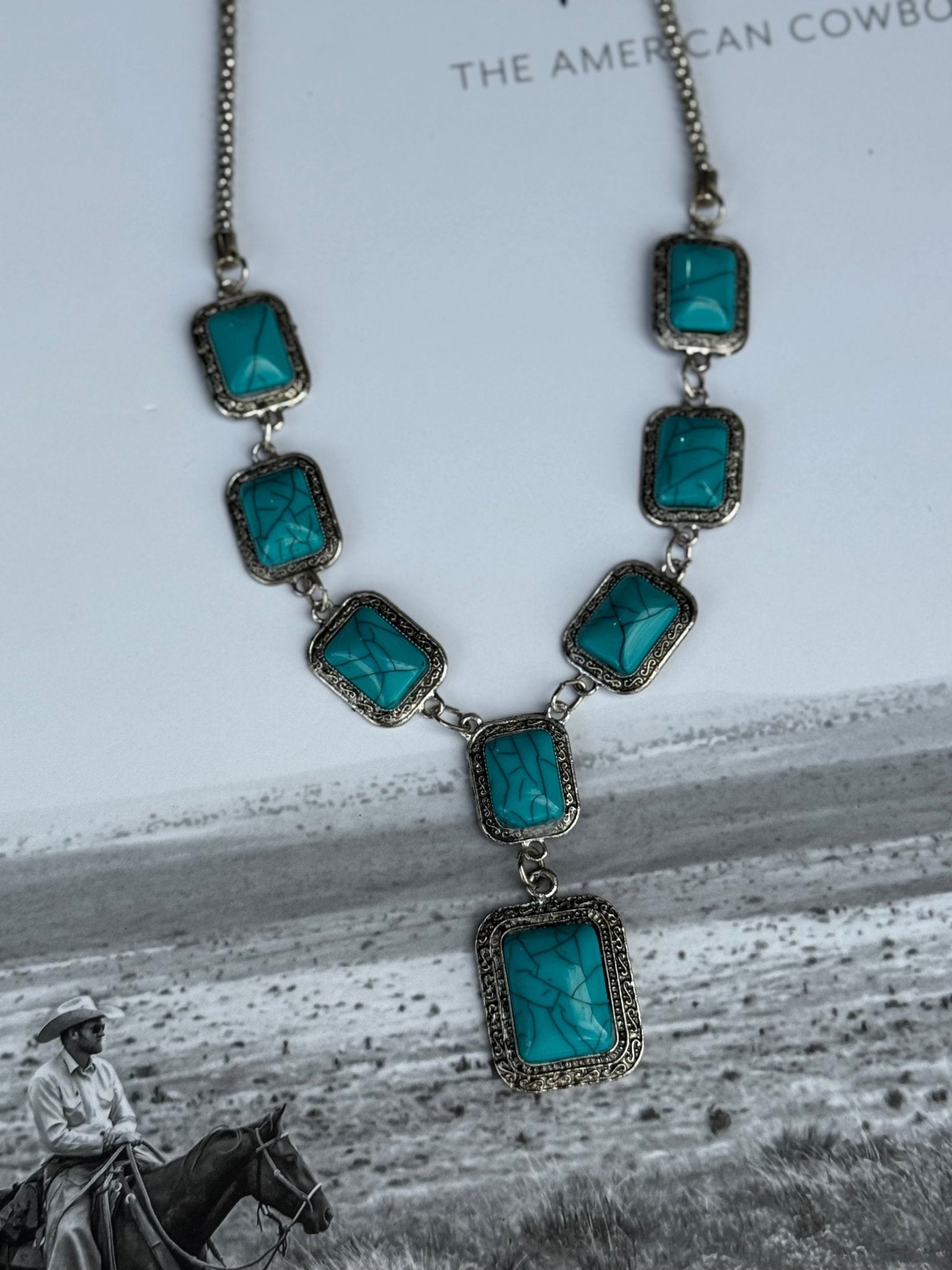 Square Turquoise Lariat Necklace