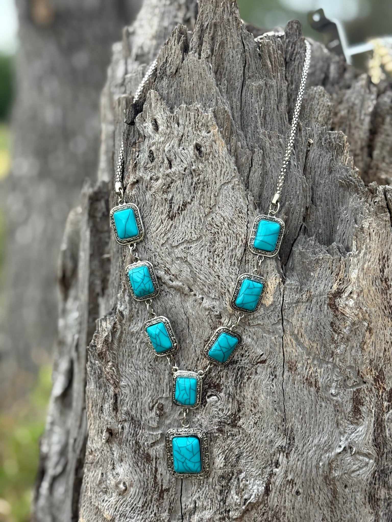 Square Turquoise Lariat Necklace