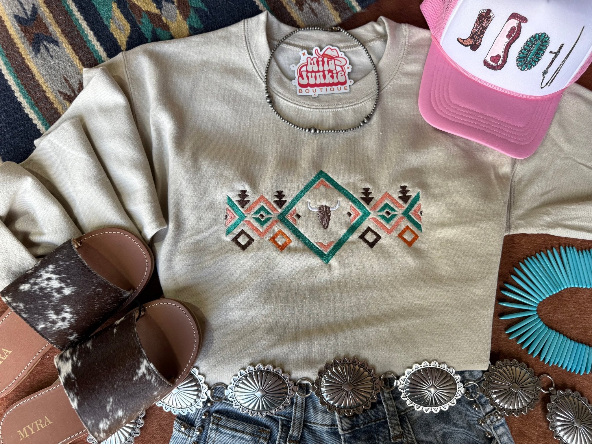 Steer Aztec Embroidered SweatshirtS