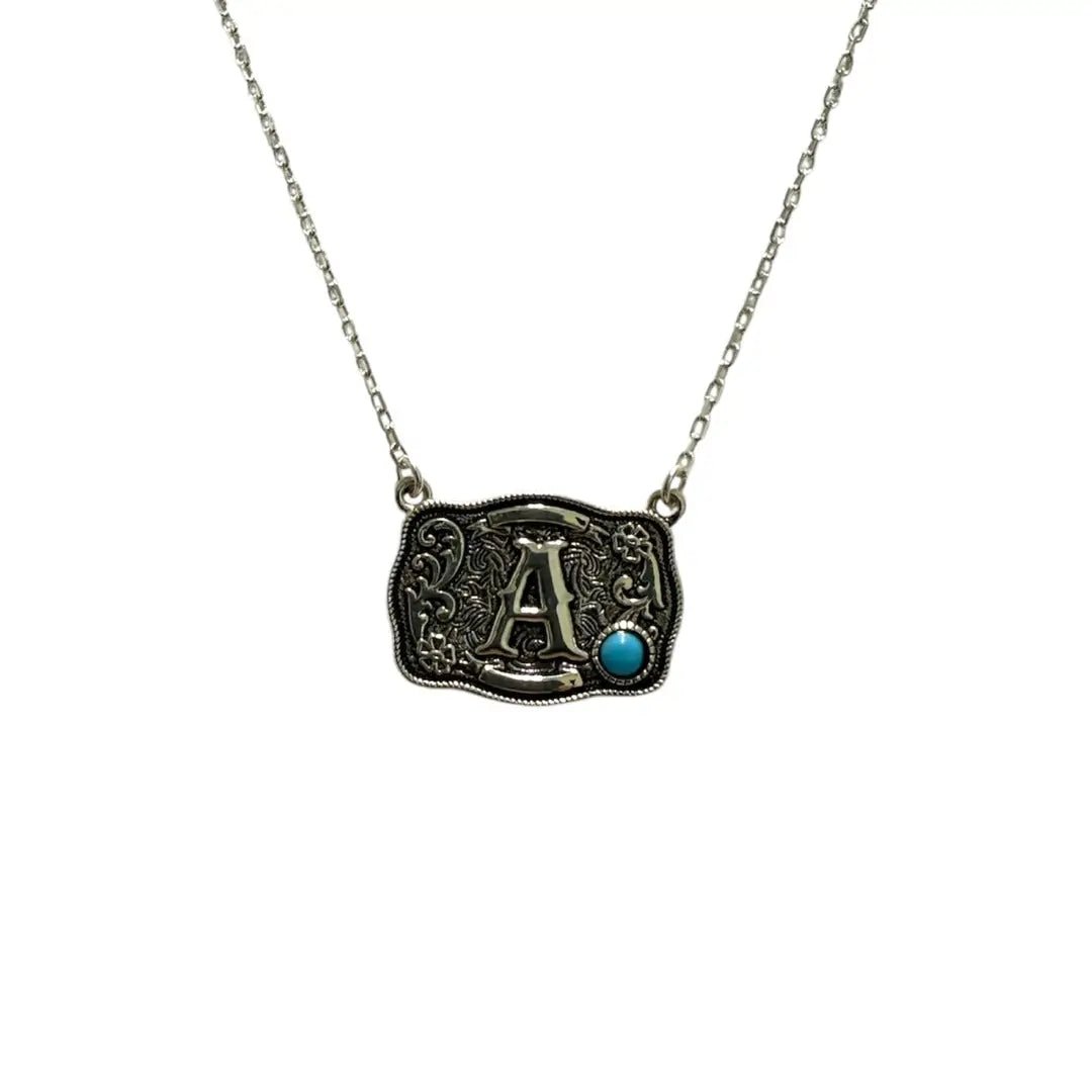 Sterling Silver Belt Buckle Initial NecklaceA