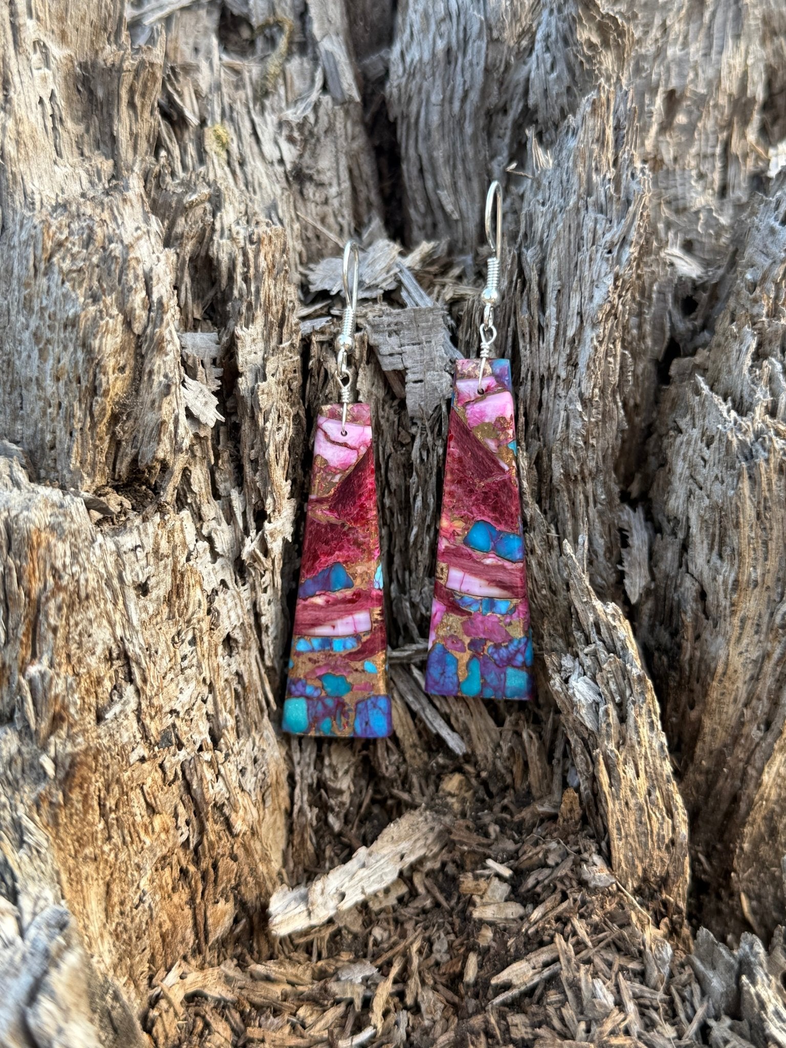 Sterling Silver Pink Dahlia Slab Earrings