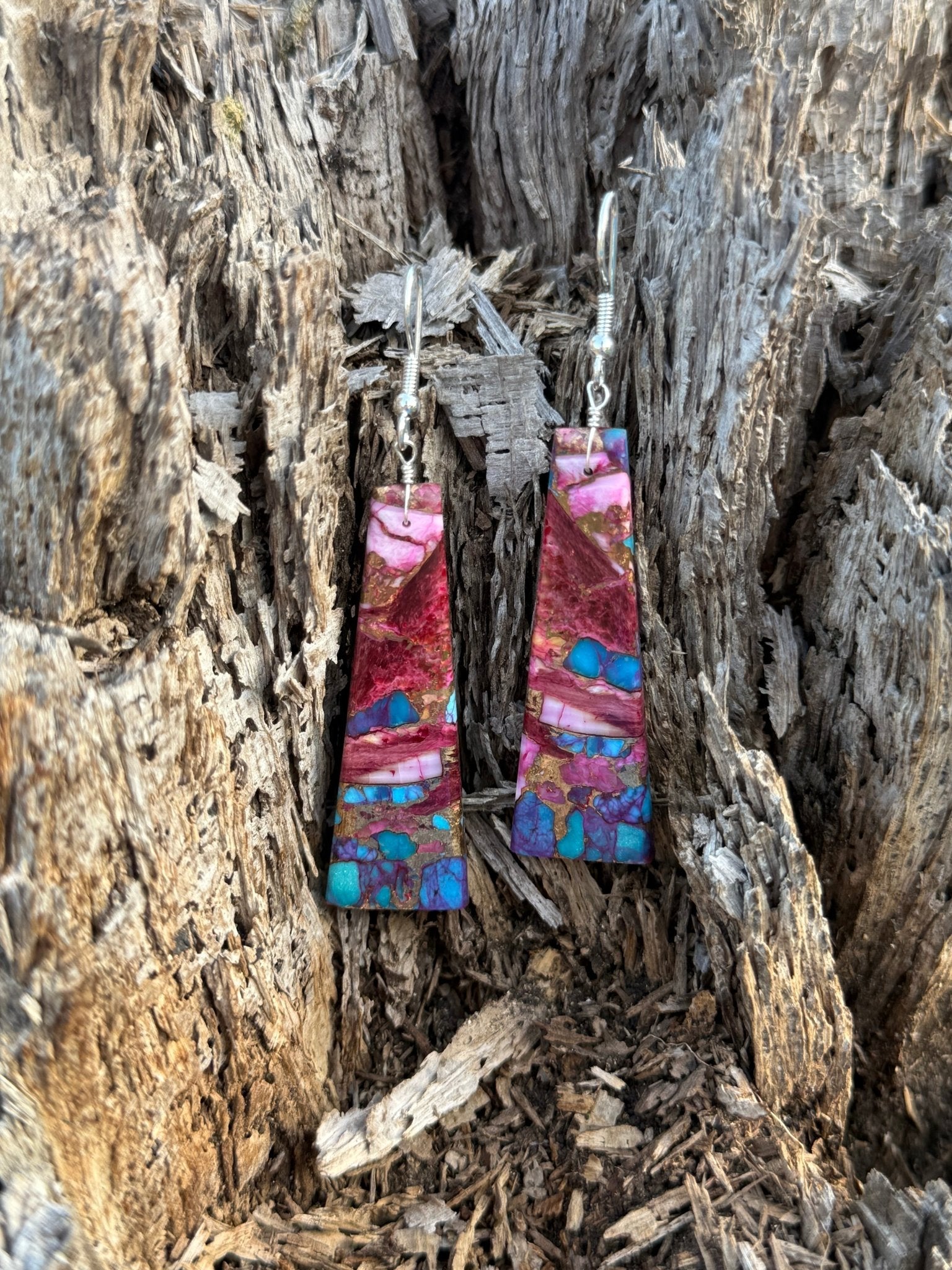 Sterling Silver Pink Dahlia Slab Earrings